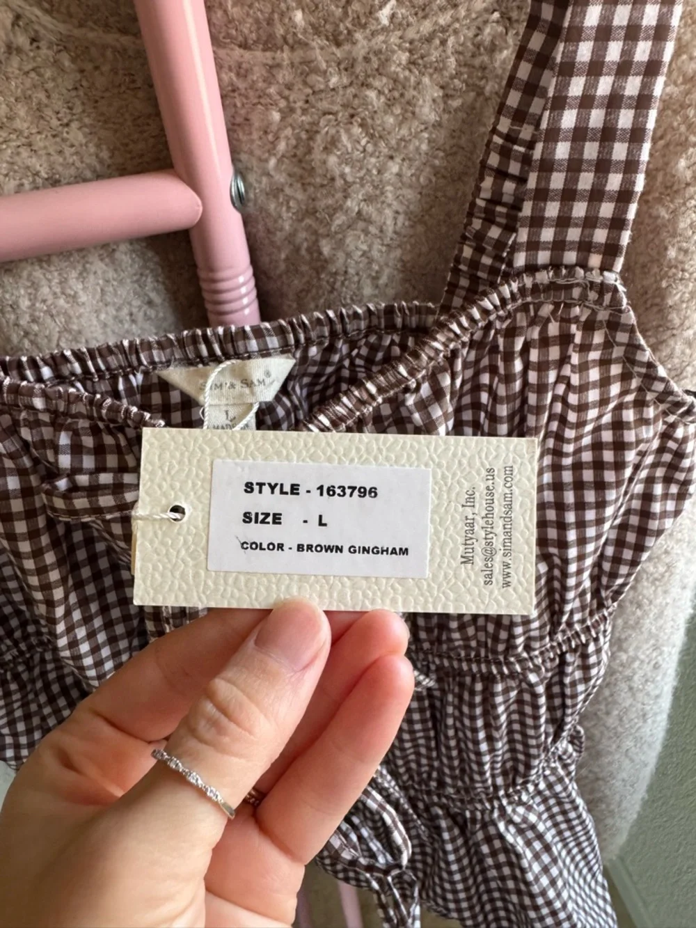 Gingham NWT Sim & Sam Brown Ruffle Top - Picture 7 of 7